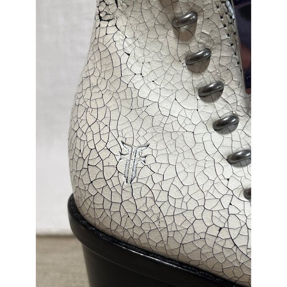 FRYE Brielle Rebel Peep Toe Women's Crackle Leather Bootie Ankle Boots White 5.5 - Picture 2 of 12